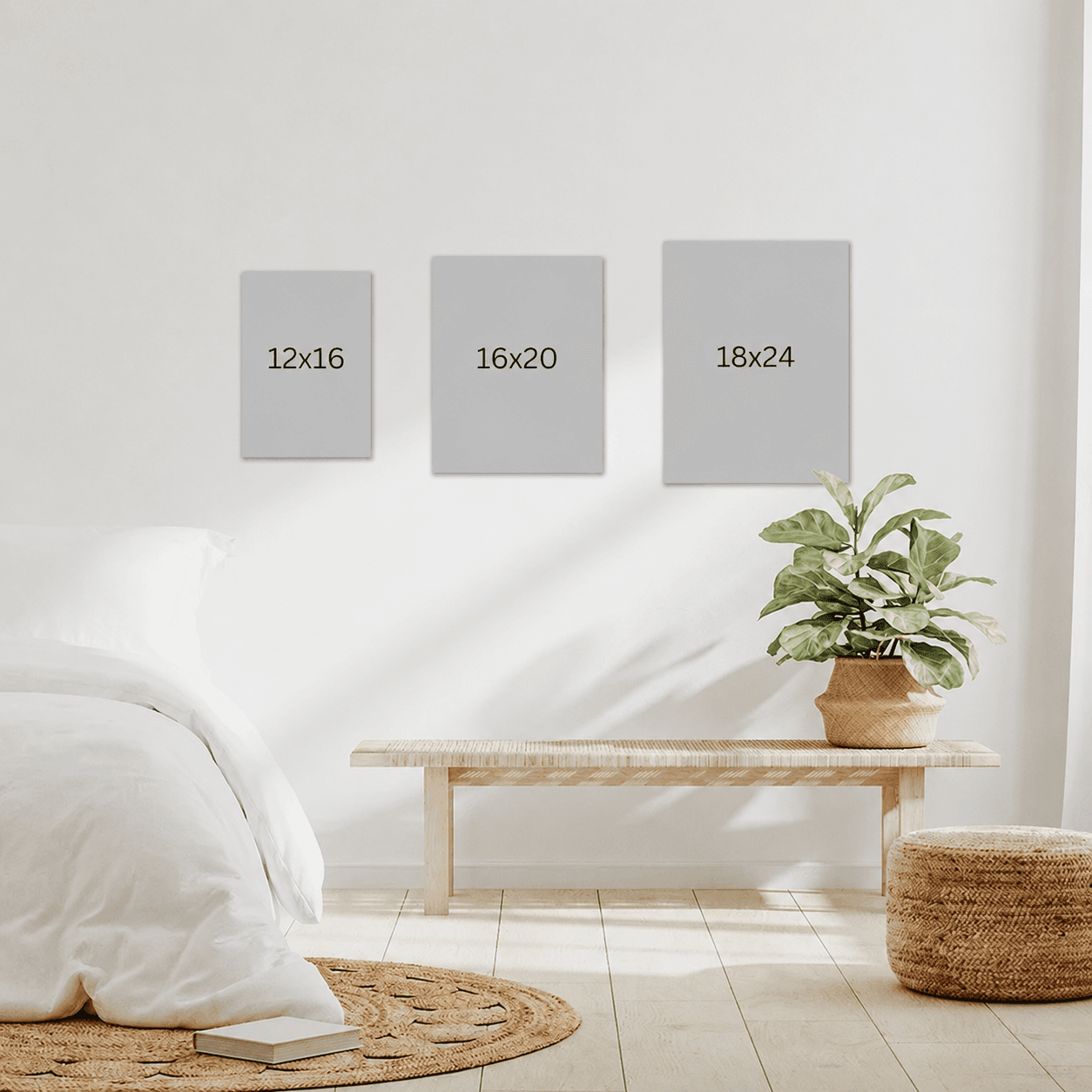 Standard canvas size comparison — 12x16, 16x20, 18x24 side by side