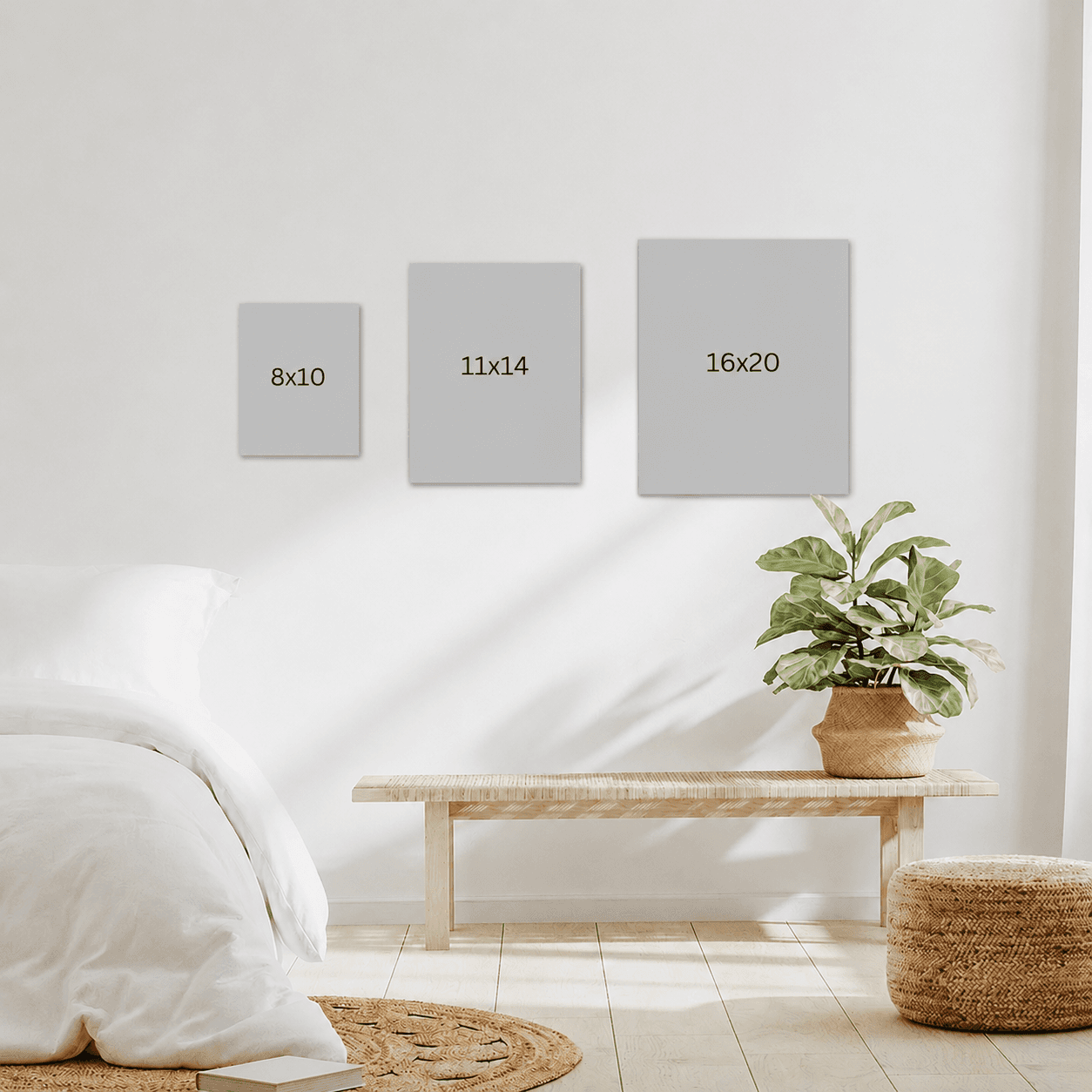 Thin canvas size comparison — 8x10, 11x14, 16x20 side by side