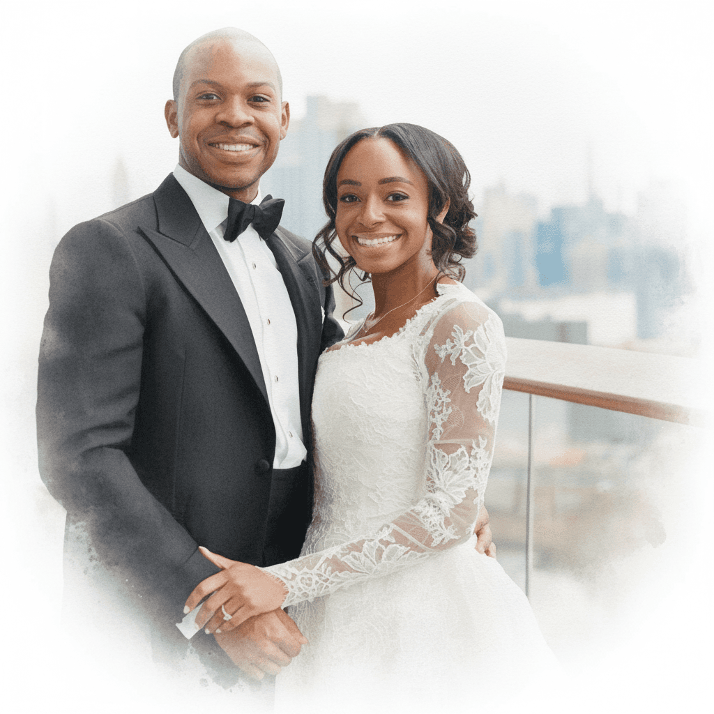 Example watercolor wedding canvas in a gold leaf frame