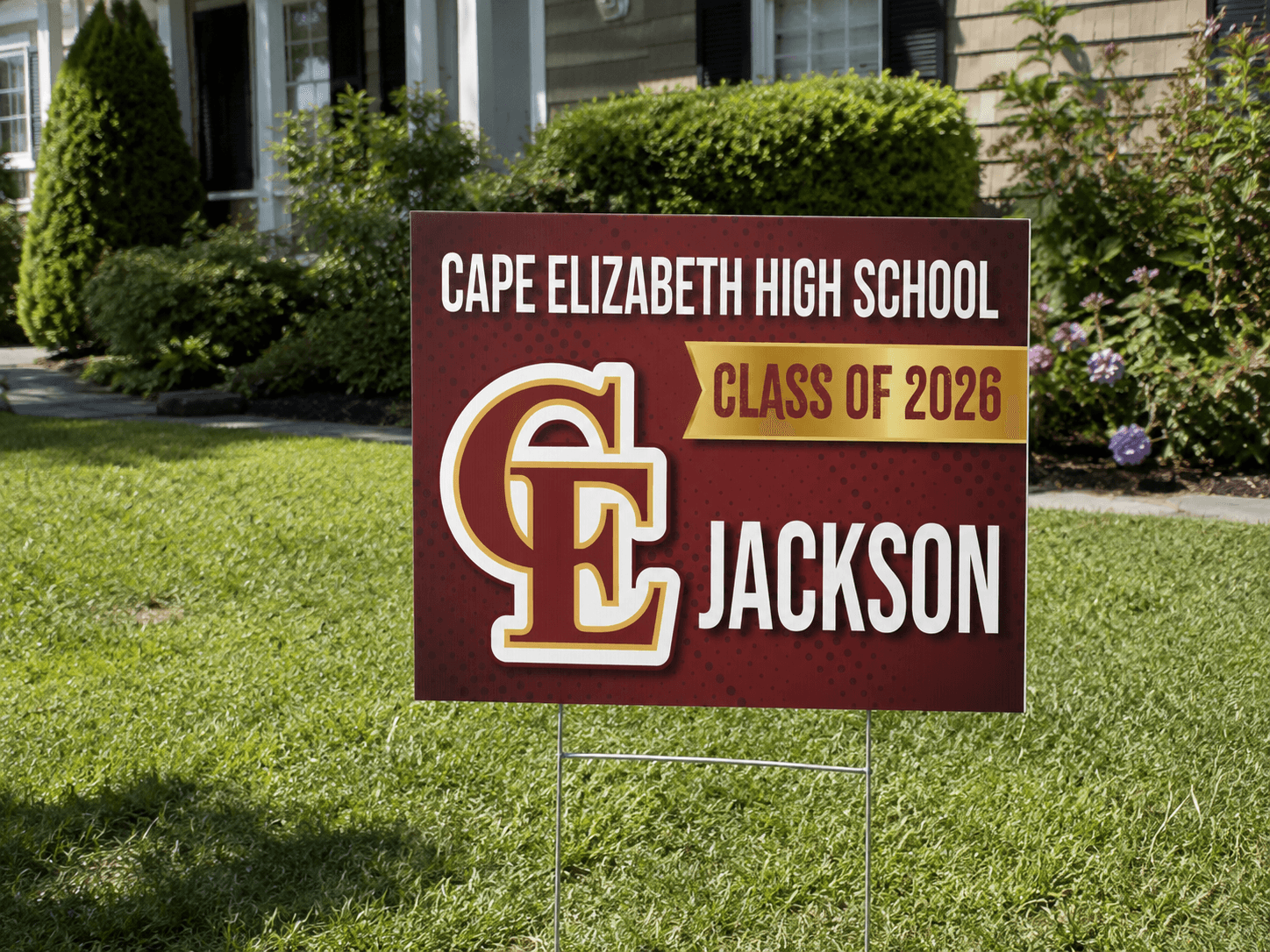 Custom high school graduation yard sign printed on rigid coroplast