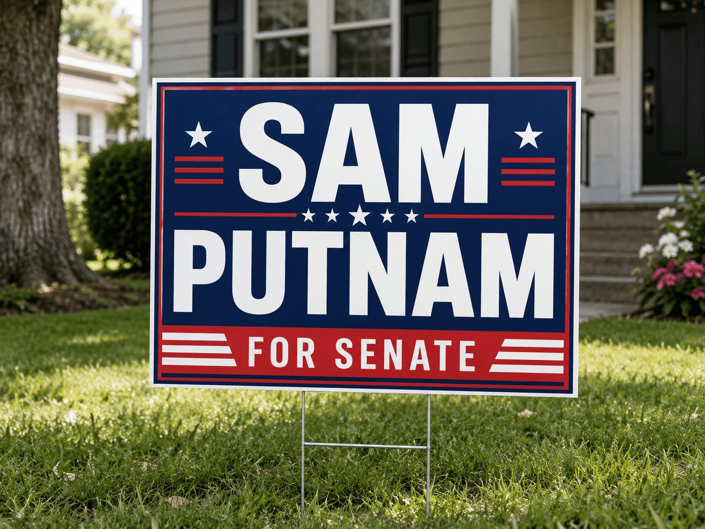 Custom political campaign yard sign printed on rigid coroplast