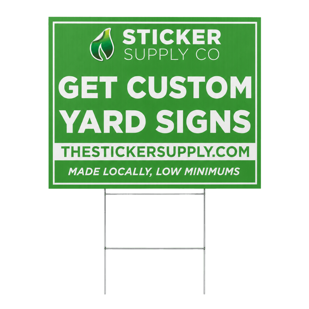 Custom double-sided coroplast yard signs with metal stake